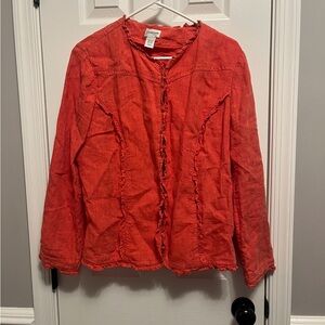 Chico's Women's Size 2 Coral
100%Linen Ruffle Top Long Sleeve
Beachy Summer Top